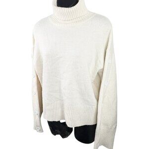 Ivory High Ribbed Neck Button Long Sleeve Pullover Knit Cropped Sweater Women S